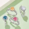 1ct Crown Halo Moissanite Ring: Elegant Blue Pink Yellow Design